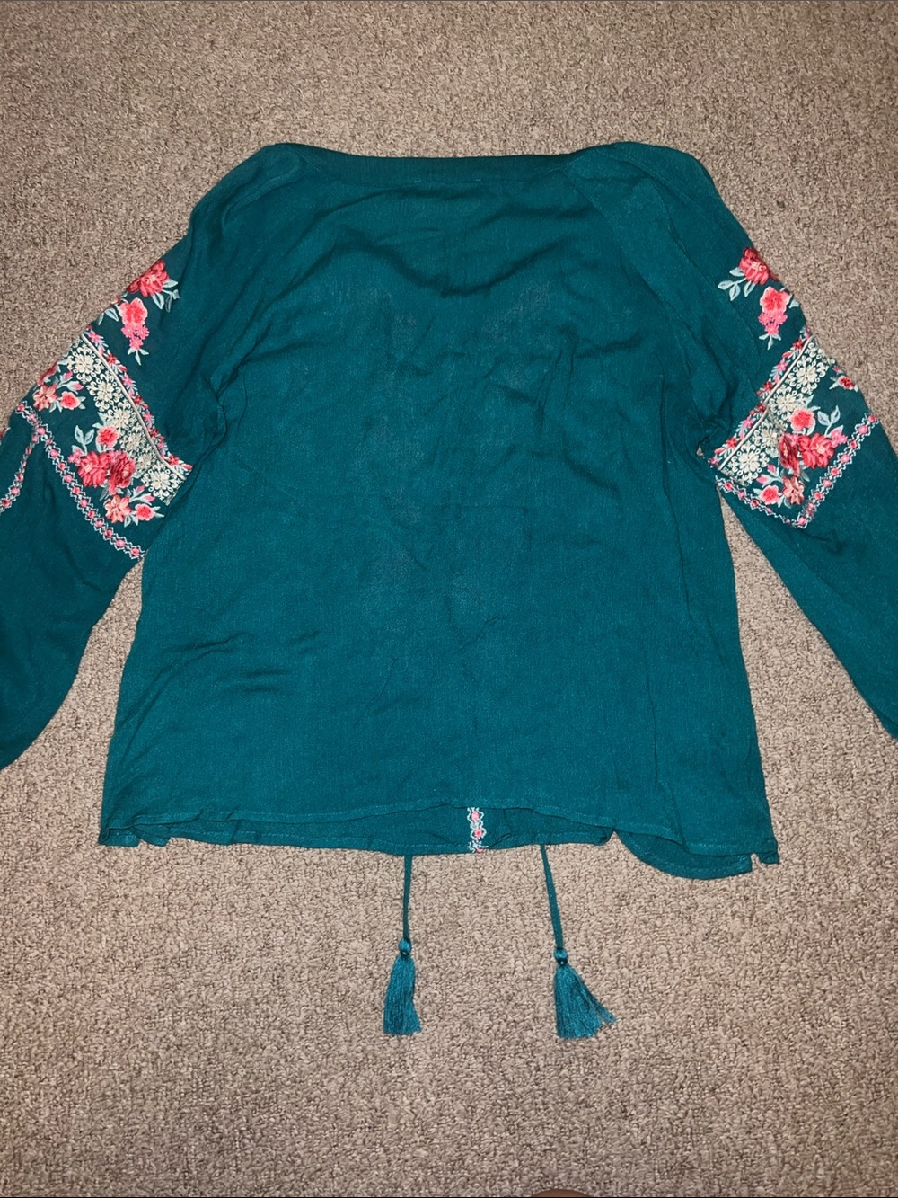 Savanna Jane Teal Tunic with Pink Floral Embroidery Size Large - Picture 5 of 7